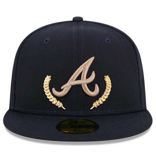 New Era Navy Atlanta Braves Gold Leaf 59FIFTY Fitted Hat - Dripflix